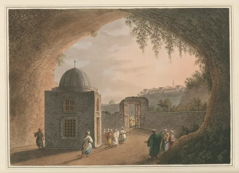 Tomb of Jeremiah engraving by Luigi Mayer featuring a solemn tomb and human figures.