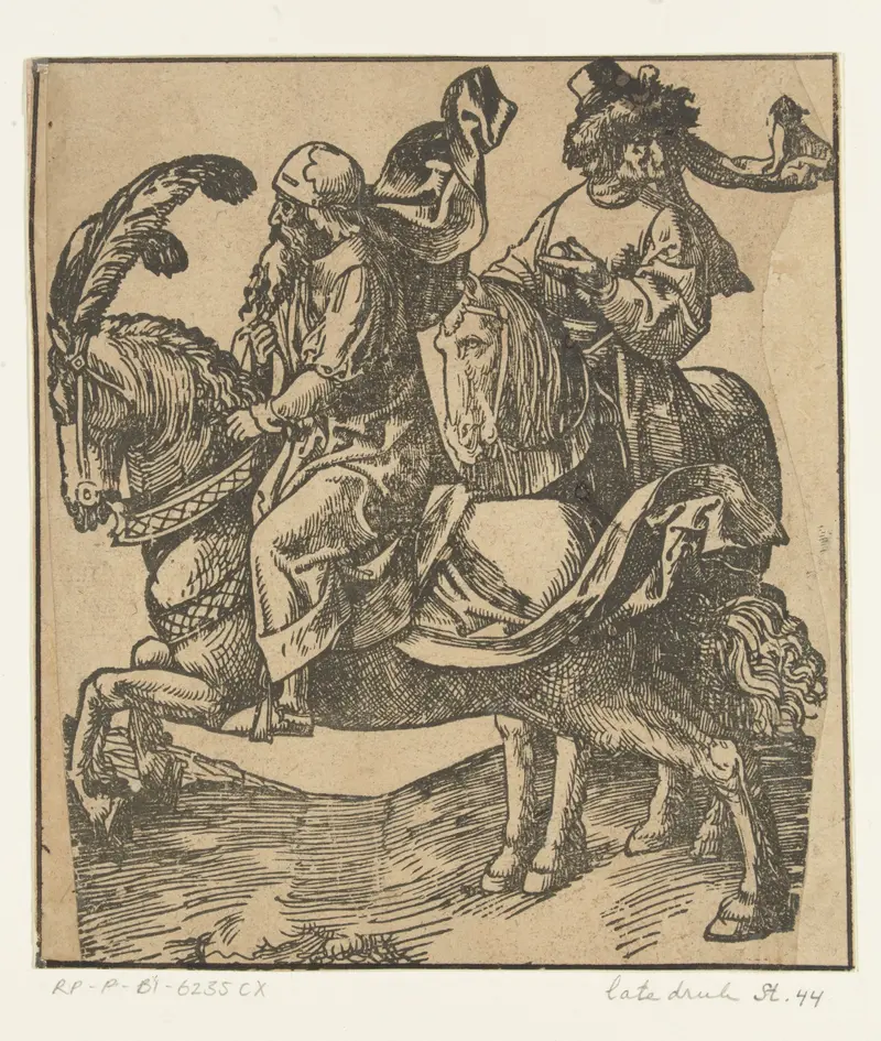 Twee ruiters by Jacob Cornelisz van Oostsanen, paper medium, two riders poised in silence.