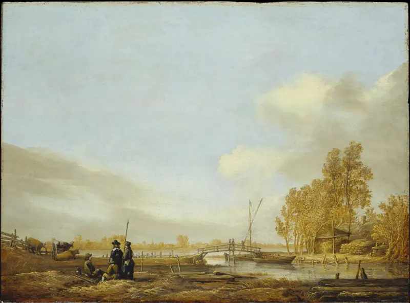 River landscape with footbridge, oil painting by Aelbert Cuyp