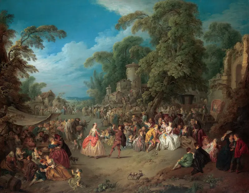 The Fair at Bezons, oil on canvas by Jean-Baptiste Pater, depicting a lively market scene.