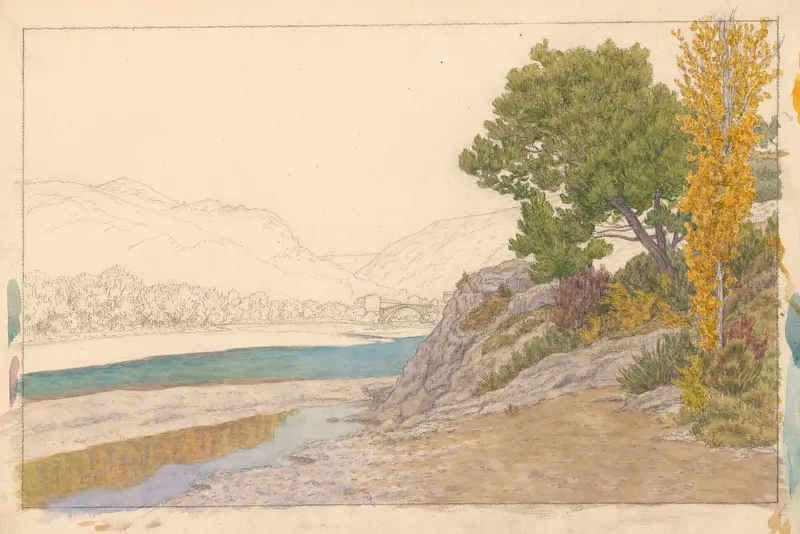 Landscape of Buis-les-Baronnies, l’Ouvèze by Henri Rivière, oil painting