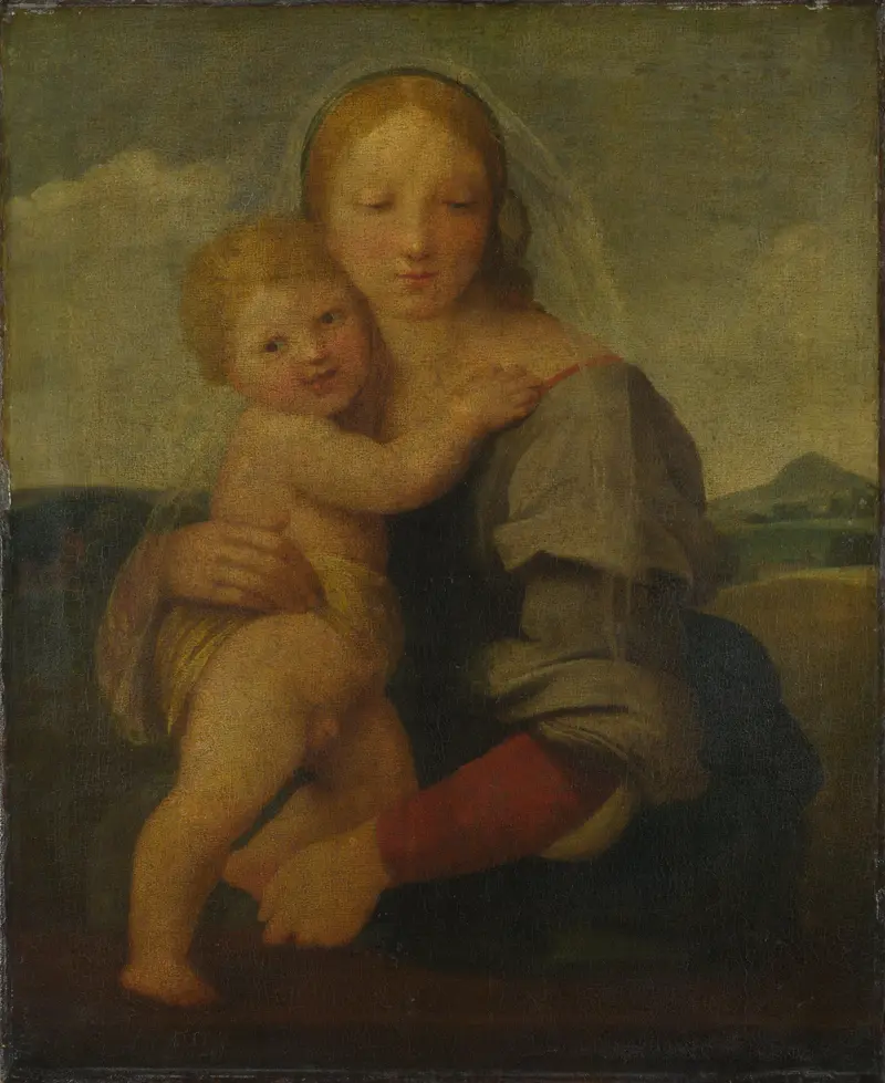 The Madonna and Child, a serene depiction of maternal intimacy by Raphael.
