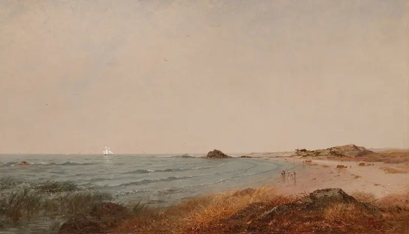 Beverly Beach, Massachusetts by John Frederick Kensett, oil on canvas depicting ocean waves and horizon.