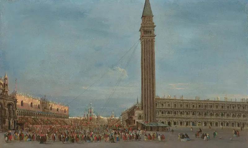 Venice, the Piazzetta San Marco with the Festival of Giovedì Grasso, oil on canvas by Francesco Guardi
