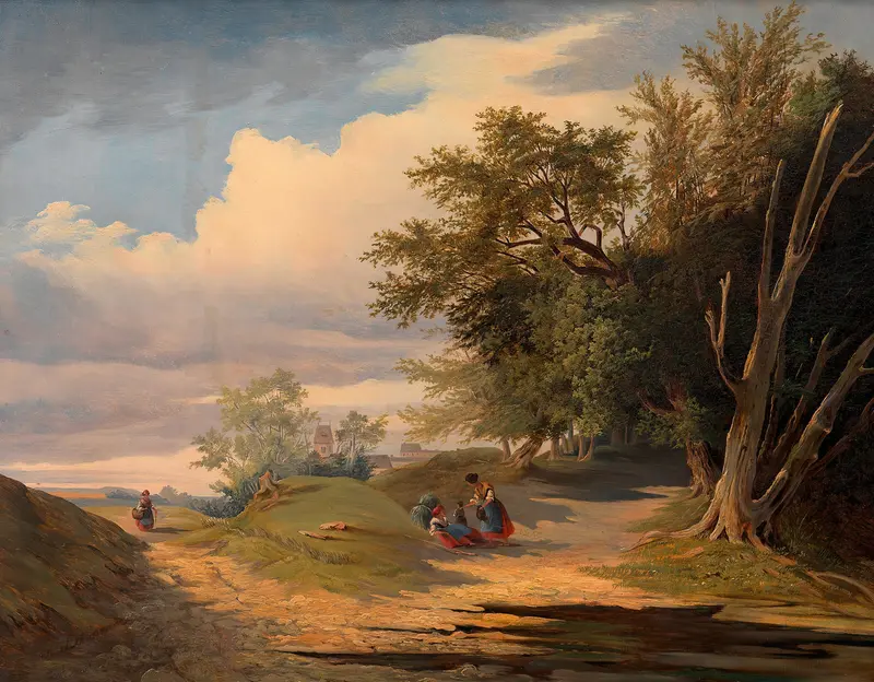 Landschaft by Anton Altmann, oil painting depicting rolling hills and sunlight.