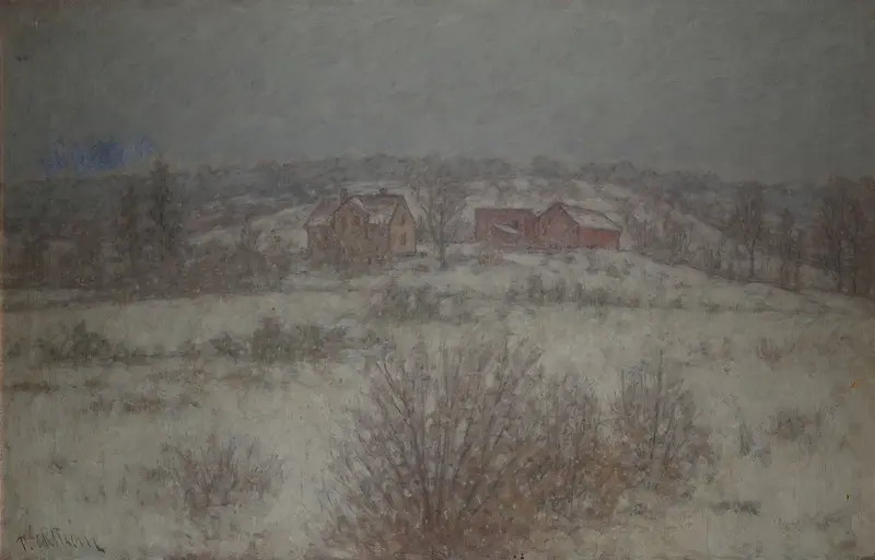 Winter Landscape at Partille by Per Ekström, oil on canvas depicting a snowy forest scene.