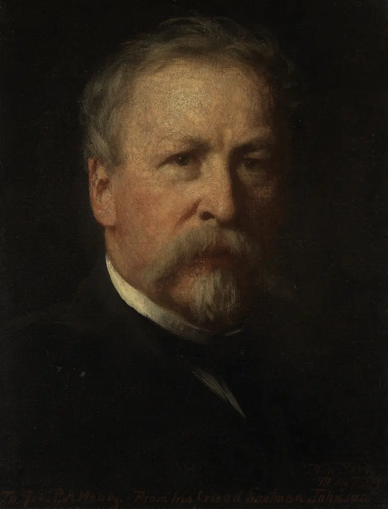 Self-Portrait by Eastman Johnson, oil on canvas, depicting the artist illuminated in golden light.