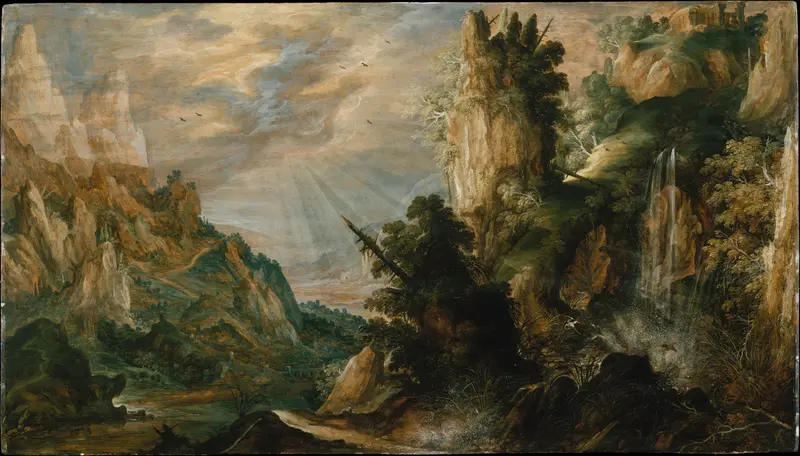A Mountainous Landscape with a Waterfall, oil on canvas by Kerstiaen de Keuninck