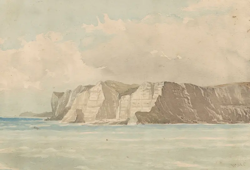 Seascape by William Marshall Cooper, oil painting depicting an ocean horizon with shades of blue and gray