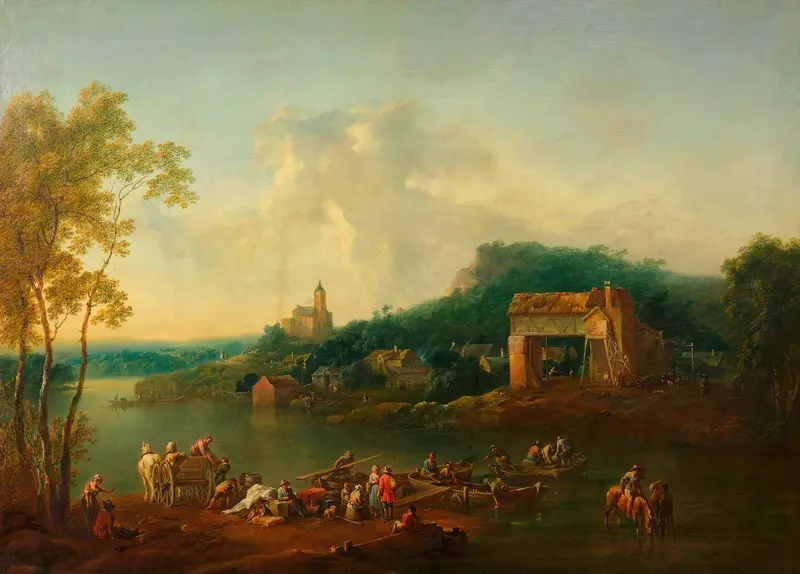 Landscape with a river and trees, oil painting by Johann Christian Brand