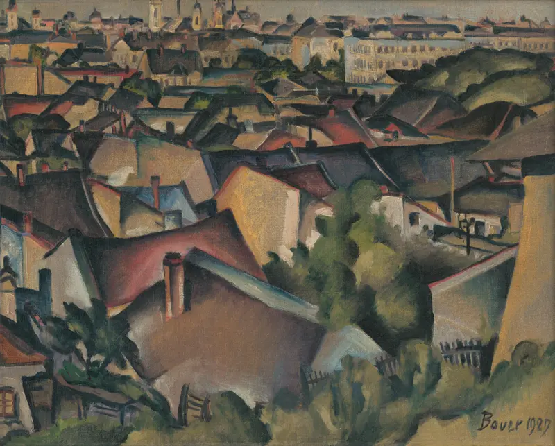 Landscape depicting spring with lush greenery by Konštantín Bauer