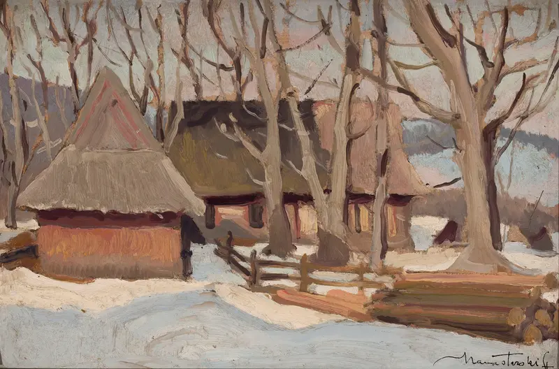 Winter landscape with snow and mountains, oil on canvas by Stefan Manasterski