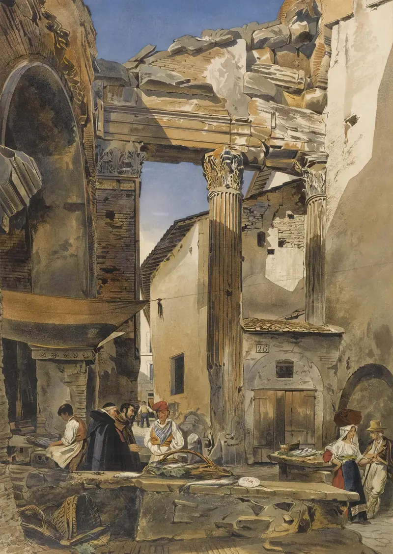 Still life of fish at a market, oil painting by Thomas Hartley Cromek