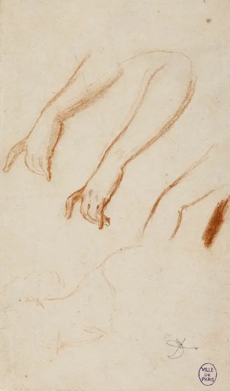 A drawing by Narcisse-Virgile Diaz de La Peña showcasing forearms and a neck.