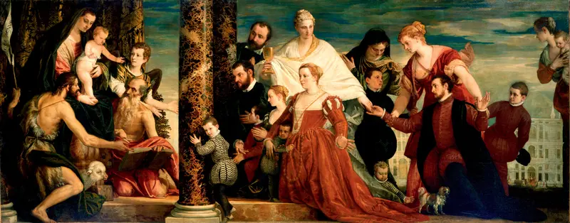 The Madonna of the Cuccina Family by Paolo Veronese depicts a serene religious scene.