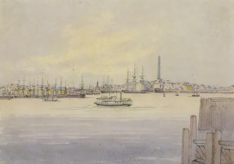 Marine scene with the Cambria steamer and Bunker’s Hill Monument by Michael Seymour