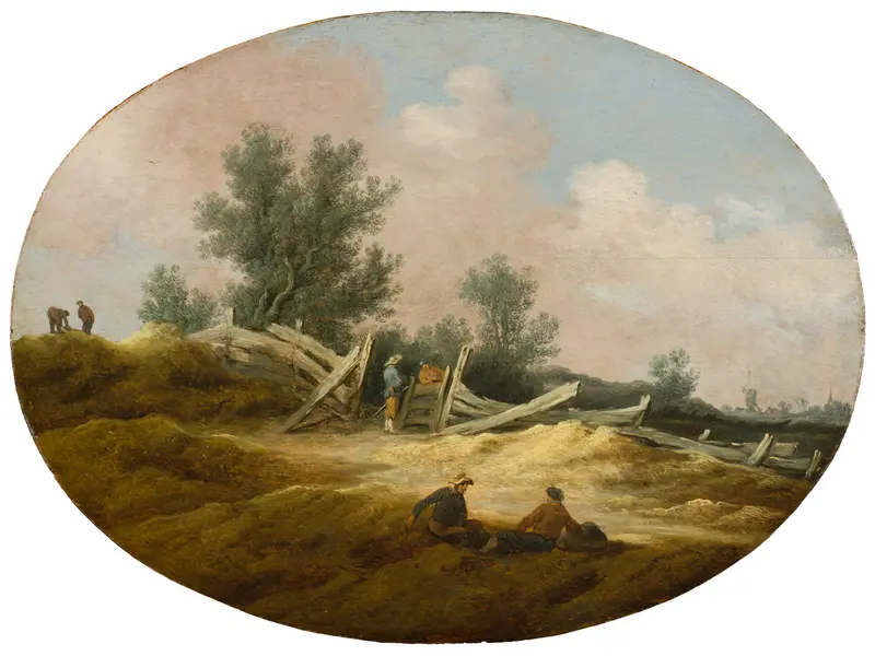 Landscape with a wooden fence and figures, oil on canvas by Salomon van Ruysdael