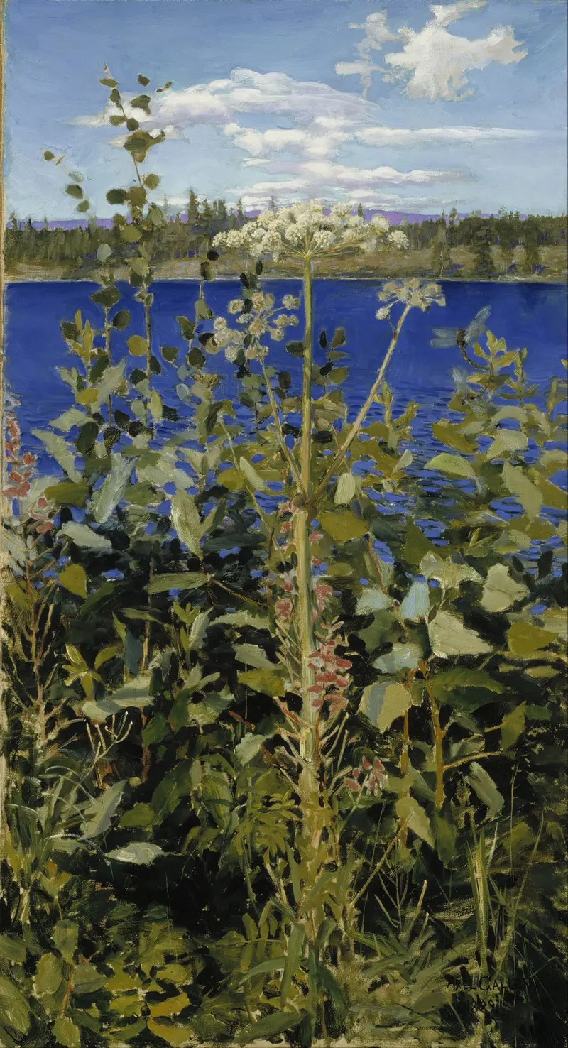 Figurative work by Akseli Gallen-Kallela, Wild Angelica, depicting a figure in flowing garments, oil painting.