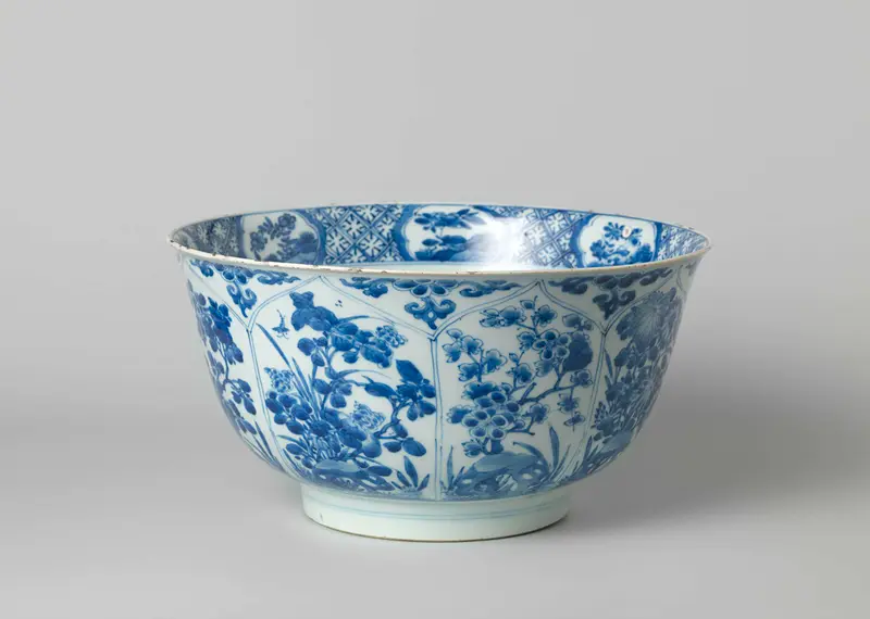Bowl with lotuspetal-shaped panels, flower sprays, rocks, and insects by Unknown Artist