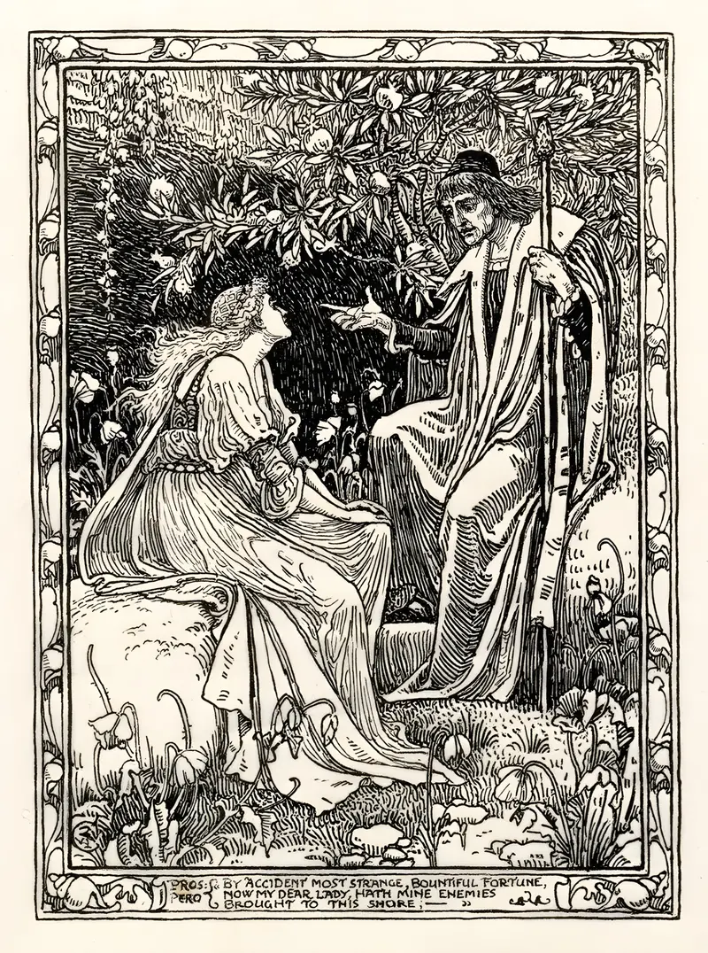 A scene from Shakespeare's The Tempest illustrated by Walter Crane.