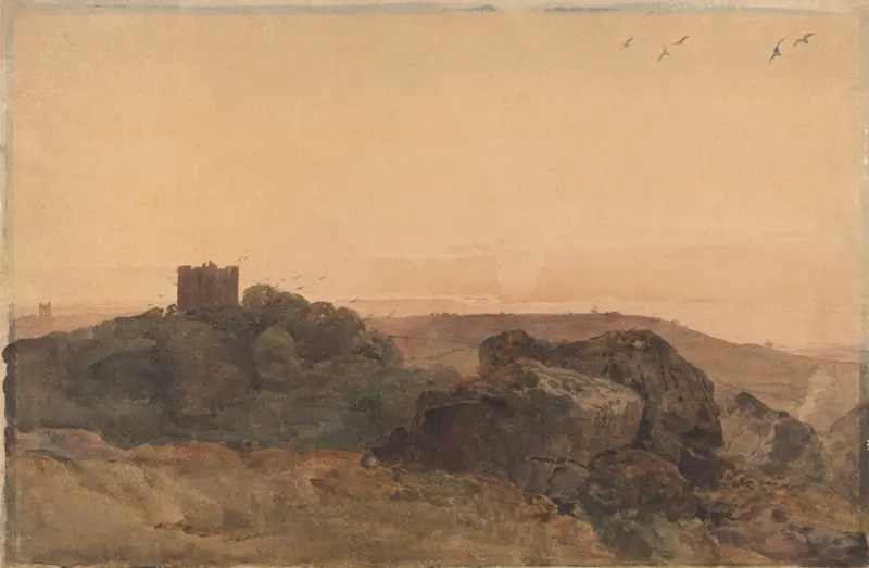 Bolton Castle landscape by Peter DeWint, depicting ruins and nature in an unknown medium