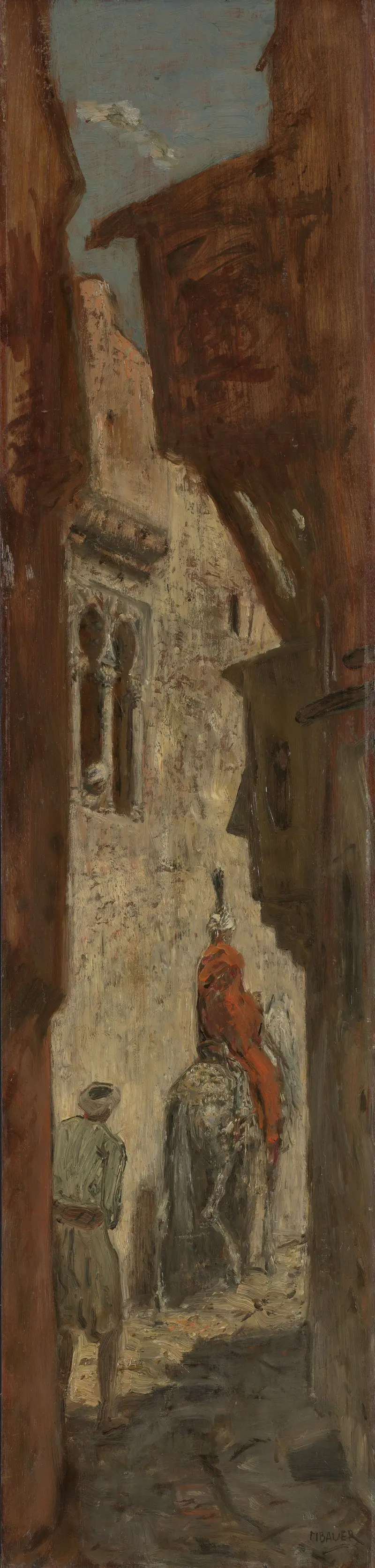 Genre scene depicting a crowded market alley, oil painting by Marius Bauer
