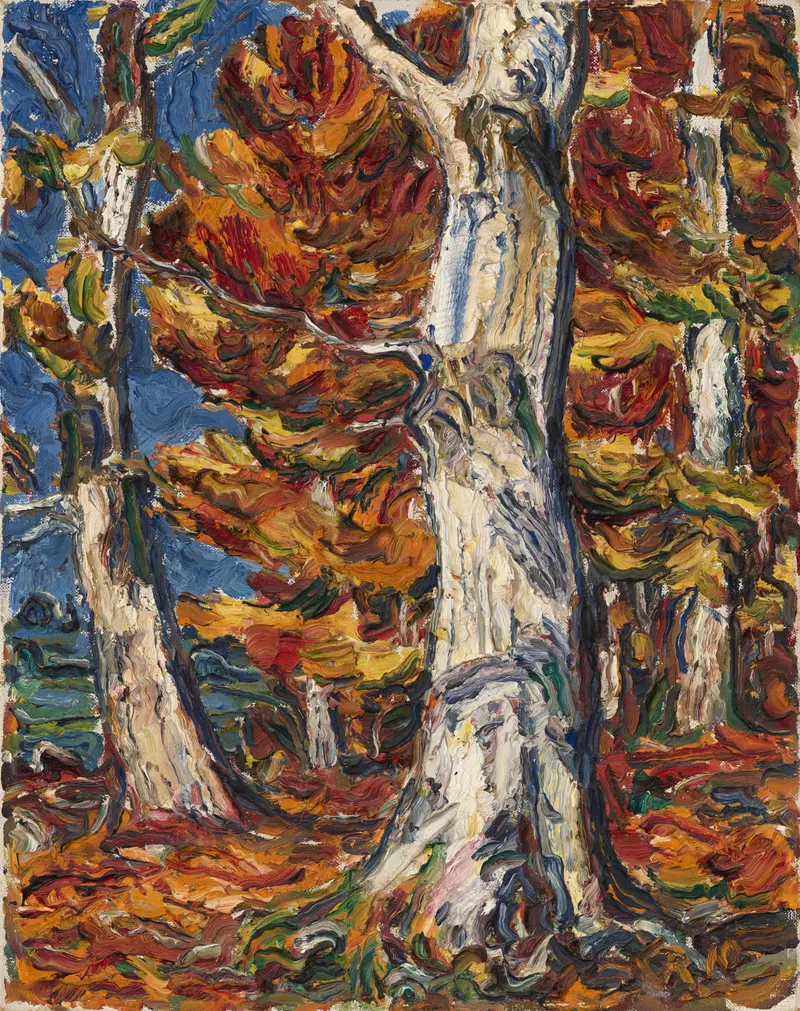 Landscape of white beeches in fall by Christian Rohlfs, oil painting