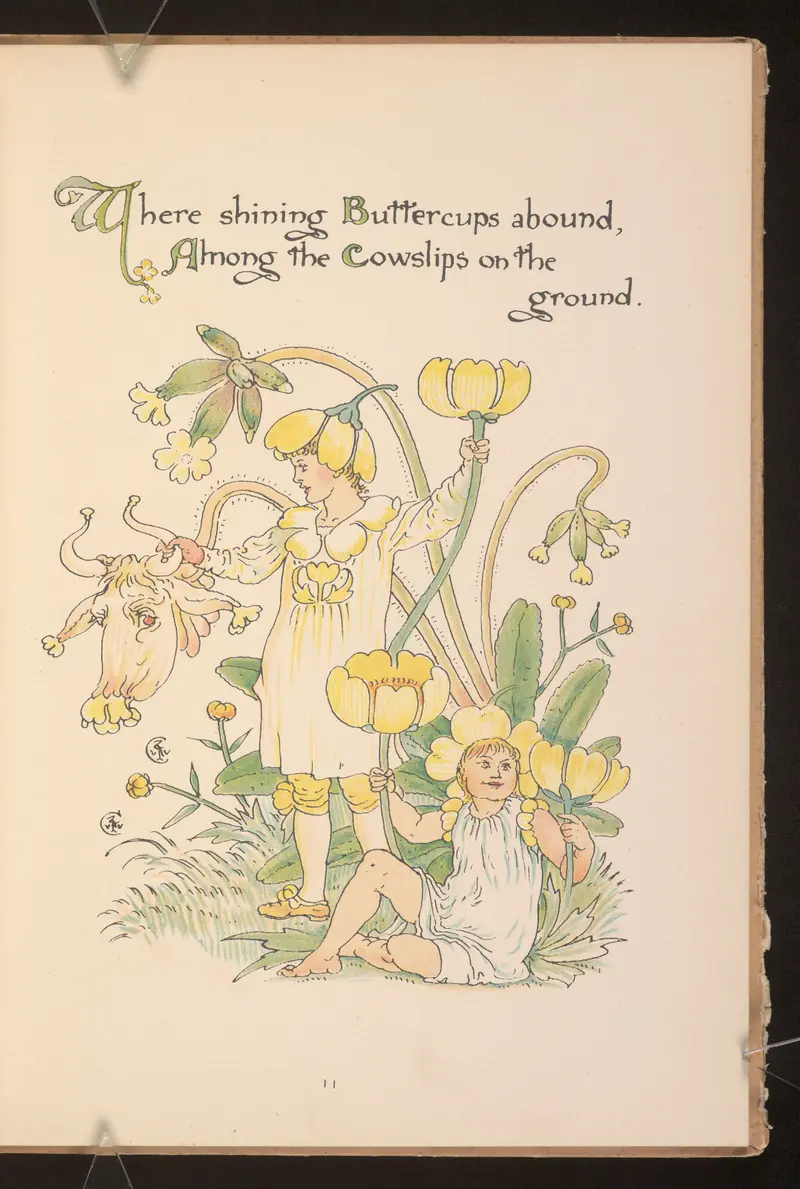 Walter Crane's 'Flora’s feast; A masque of flowers Pl.11' showcases a vibrant celebration of floral beauty.