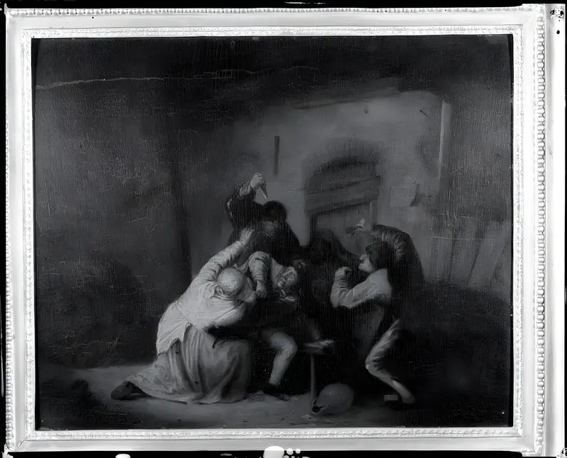 Peasants brawling in a tavern, oil on panel by Adriaen van Ostade