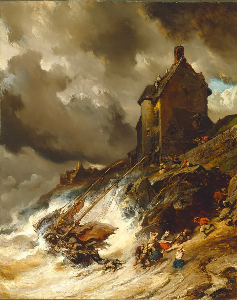 Shipwreck in turbulent waters by Eugène Isabey, oil painting