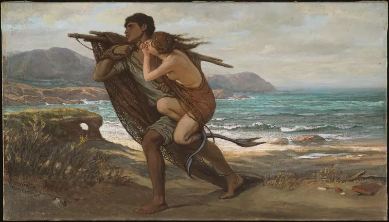 Fisherman and Mermaid, oil on canvas by Elihu Vedder, featuring a fisherman and a mermaid.