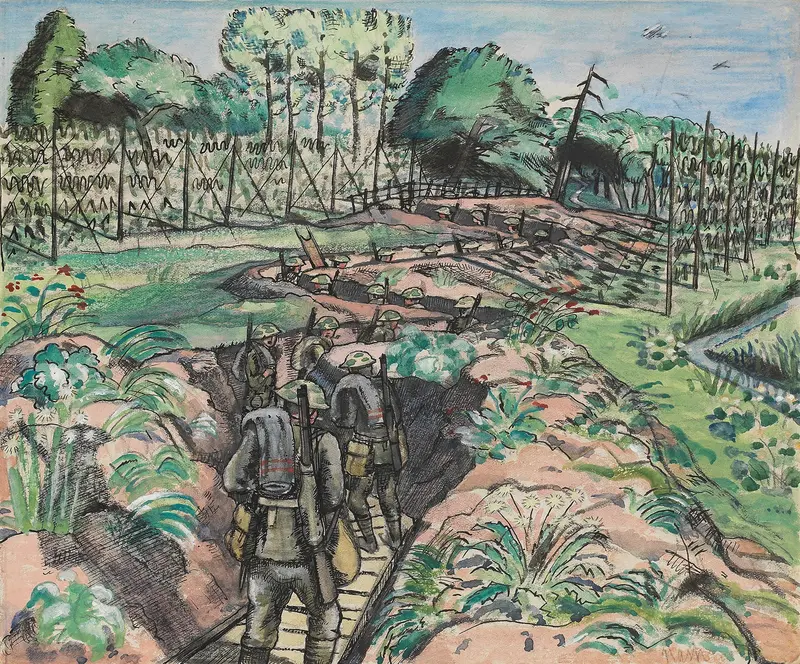 Surreal landscape depicting desolation and war by Paul Nash, oil painting