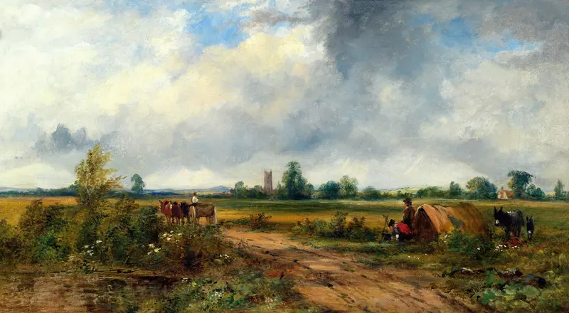 A View near Canterbury, oil painting by Frederick Waters Watts, depicting a tranquil river landscape.
