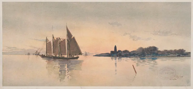 Marine scene with a lighthouse and crashing waves by Louis Kinney Harlow, 1895