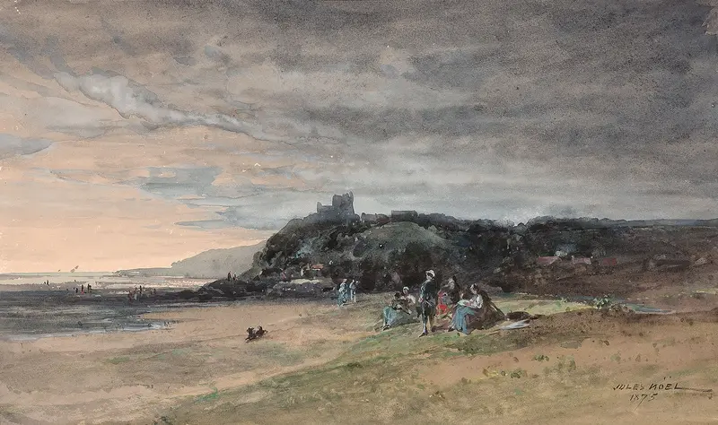 Marine scene with waves and a solitary figure, oil painting by Jules-Achille Noël
