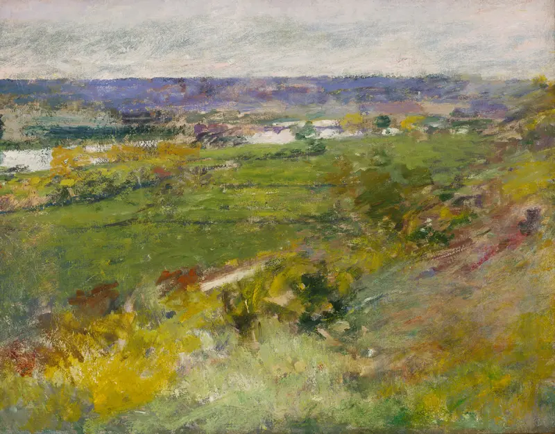 Landscape with greenery and river, oil painting by Theodore Robinson