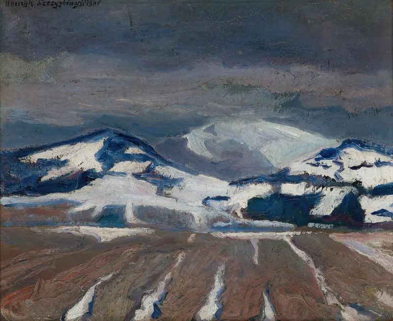 Vibrant sunset over mountains in Babia Góra by Henryk Szczygliński, oil on canvas