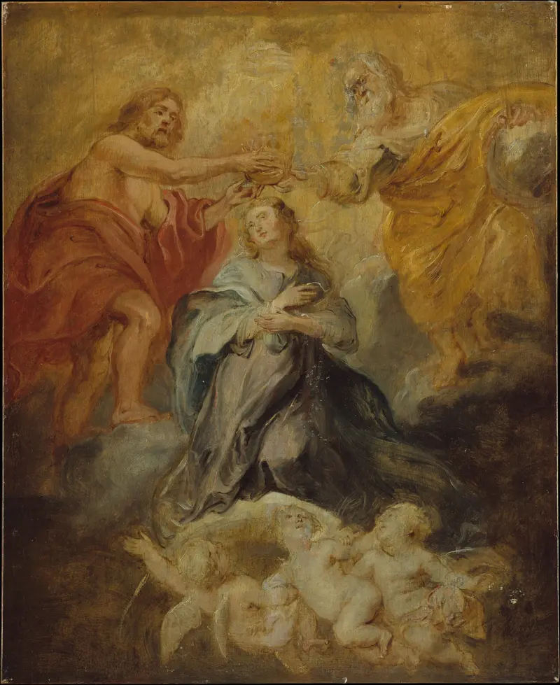 The Coronation of the Virgin by Peter Paul Rubens depicts a divine scene with vibrant colors and dynamic figures.
