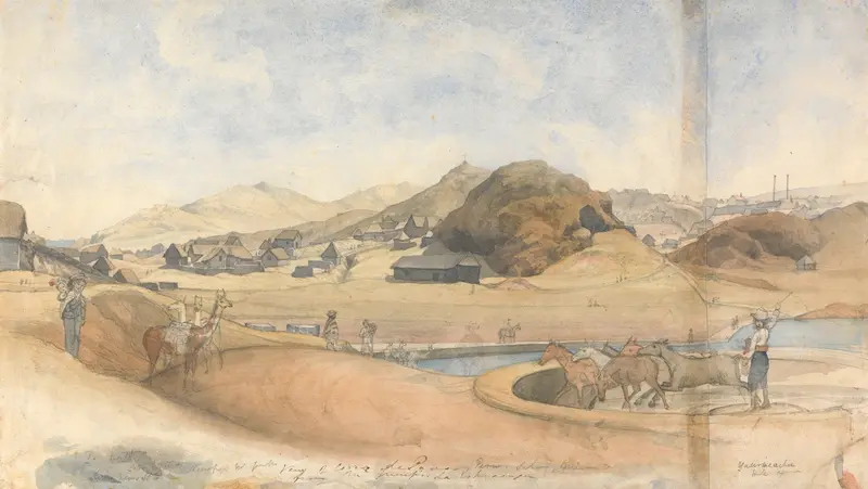 Cerco de Paro, Lima by Godfrey Thomas Vigne, oil painting depicting vibrant light and human figures