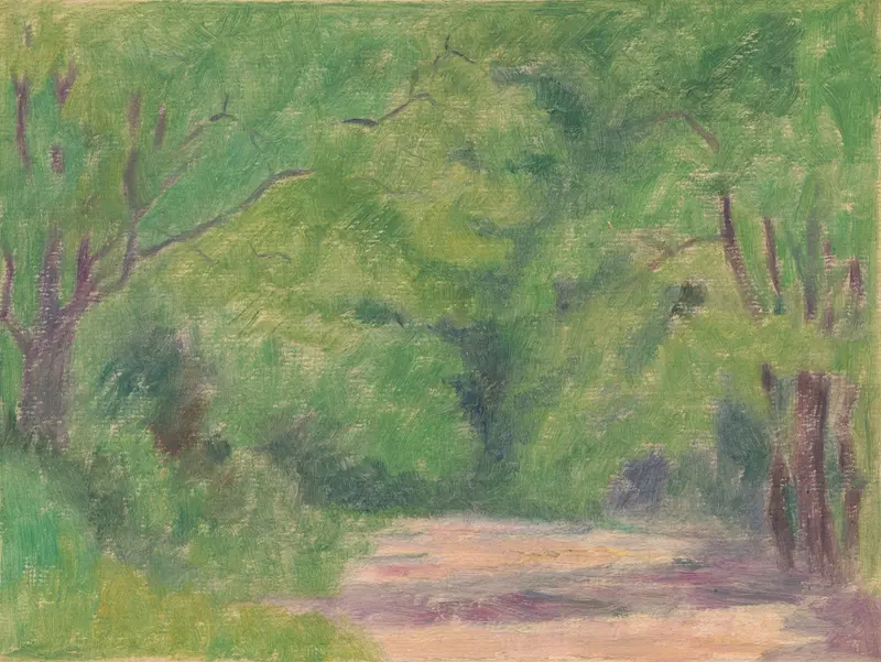 Forest I by Dezider Czölder, Post-Impressionism, depicting a lush forest with sunlight filtering through trees.