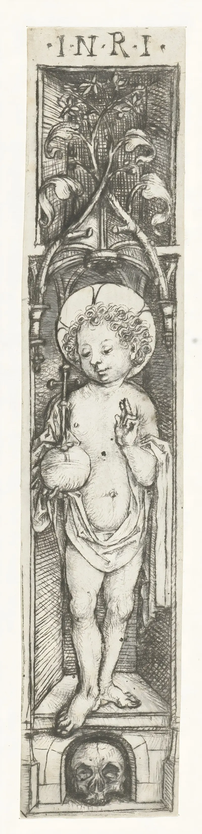 Drypoint by Meester van het Amsterdamse Kabinet depicting the Christ Child with outstretched hands.