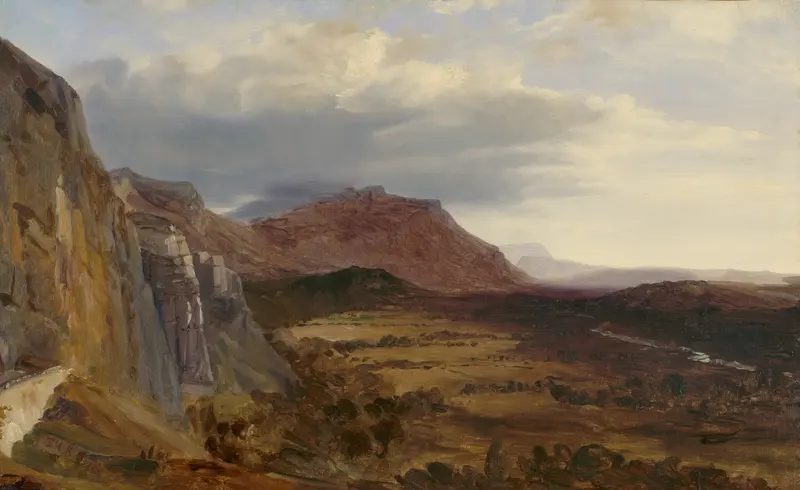 Landscape view of Mont Salève, oil on paper by Théodore Rousseau