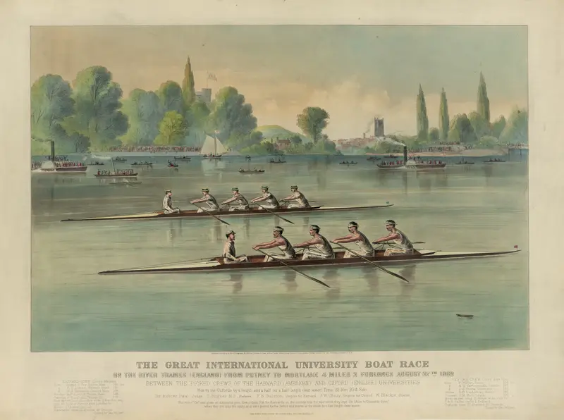 Lithograph by Currier & Ives depicting the Great International University Boat Race on the Thames