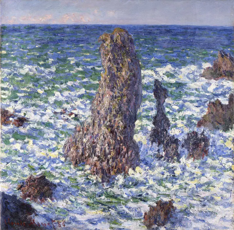 Monet's 'Pyramides at Port-Coton' captures the dramatic clash of sea and stone.