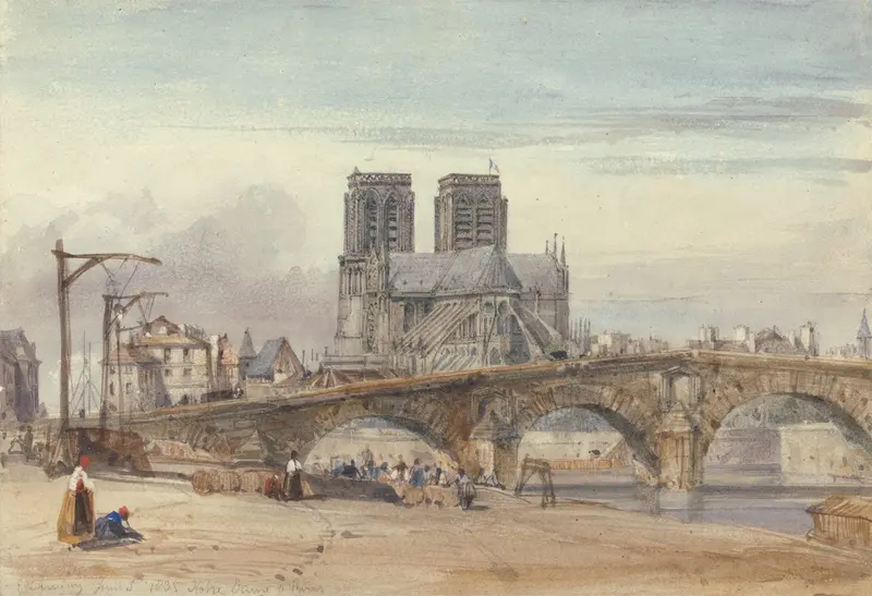 Notre Dame, Paris by William Callow, watercolor on paper depicting gothic architecture
