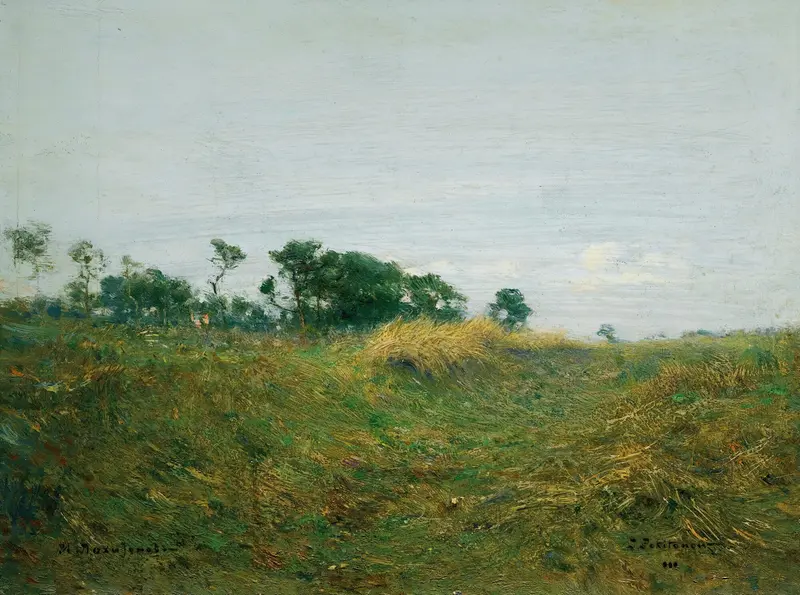 Path Through The Grass, oil painting by Ivan Pavlovich Pokhitonov, featuring a winding path through lush grass.