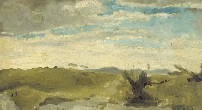 Landscape of dunes with soft light by George Hendrik Breitner, oil painting