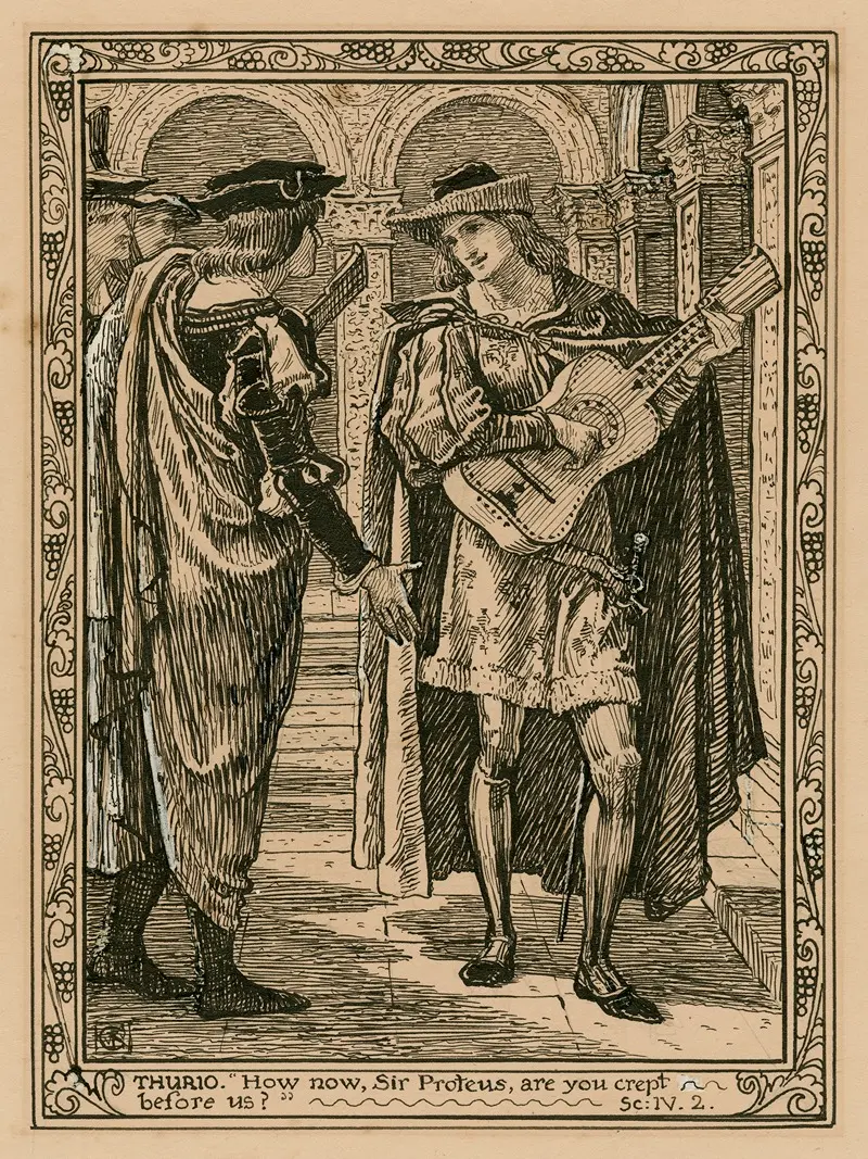 Walter Crane's illustration depicts a scene from Shakespeare's play with vibrant colors and expressive figures.