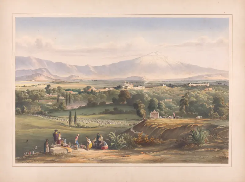 Engraving by Daniel Thomas Egerton depicting hills and a figure at dawn