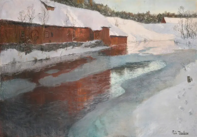 The Lysaker River In Winter, oil painting by Frits Thaulow